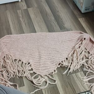 Beautiful Women's Light Pink Scarf With Fringes And Sequins. Size: One Size